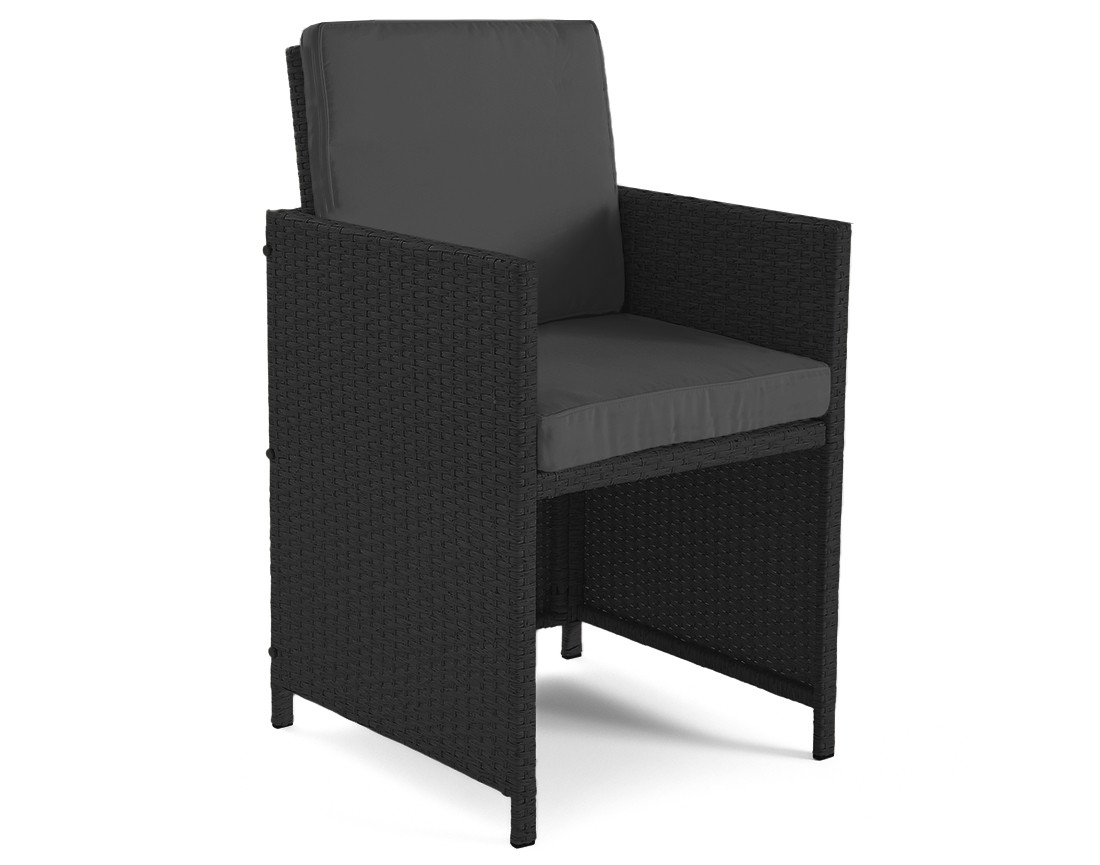Salon de jardin encastrable en résine tressé noir 14 places coussins gris et housse de protection Cuba
