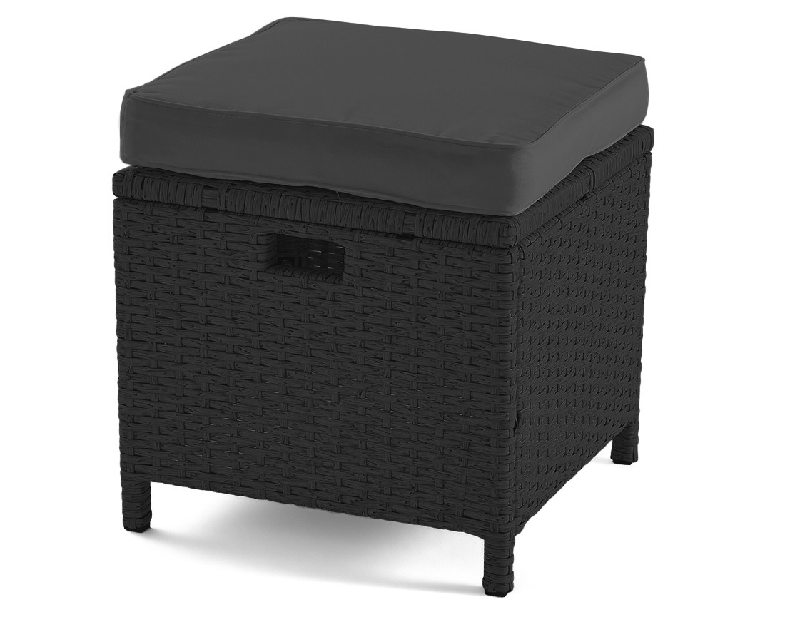 Salon de jardin encastrable en résine tressé noir 14 places coussins gris et housse de protection Cuba