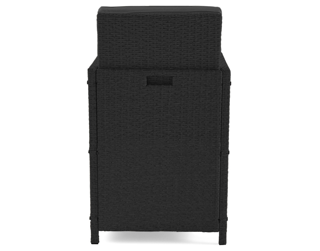 Salon de jardin encastrable en résine tressé noir 14 places coussins gris et housse de protection Cuba