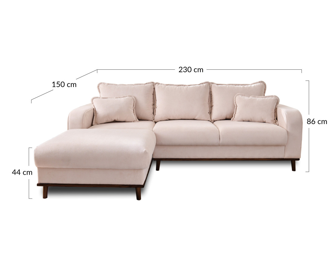Canapé d'angle gauche 4 places en velours côtelé