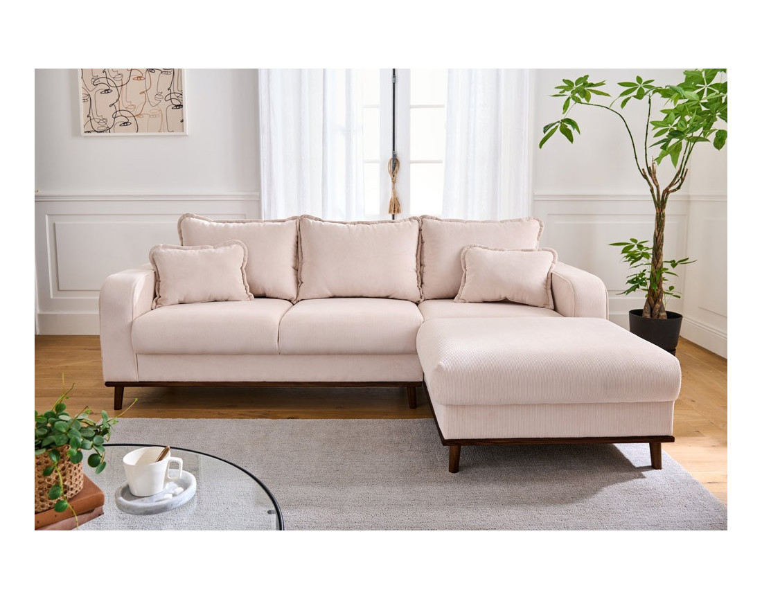 Canapé d'angle droit 4 places en velours côtelé Albane