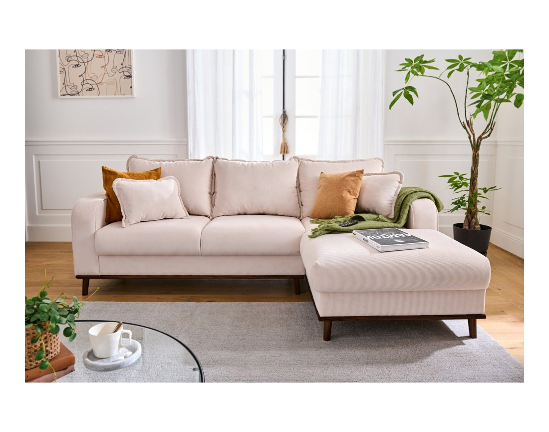 Canapé d'angle droit 4 places en velours côtelé Albane