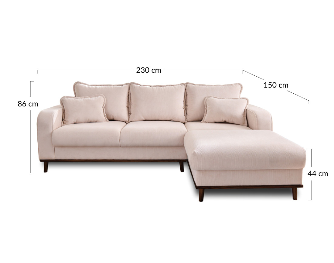 Canapé d'angle droit 4 places en velours côtelé Albane