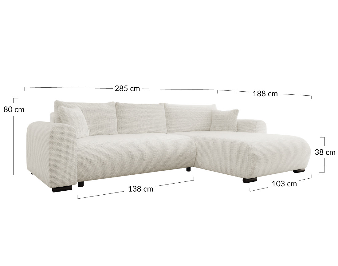 Canapé d'angle réversible 4 places convertible avec coffre en velours texturé Rosalie