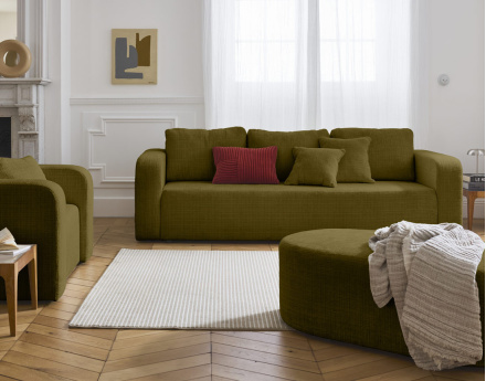 Canapé droit 3 places convertible avec coffre en velours texturé Miro