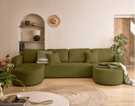 Canapé panoramique convertible avec coffre en velours texturé Miro