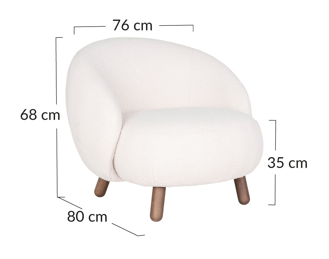 Fauteuil avec pieds en bois d'hévéa en tissu bouclette Nayeli