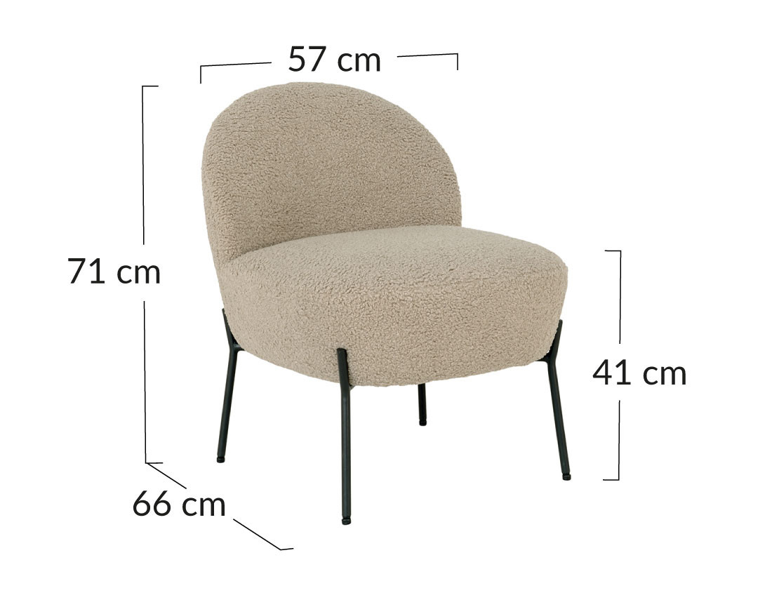 Fauteuil avec pieds en acier en tissu bouclette Renato