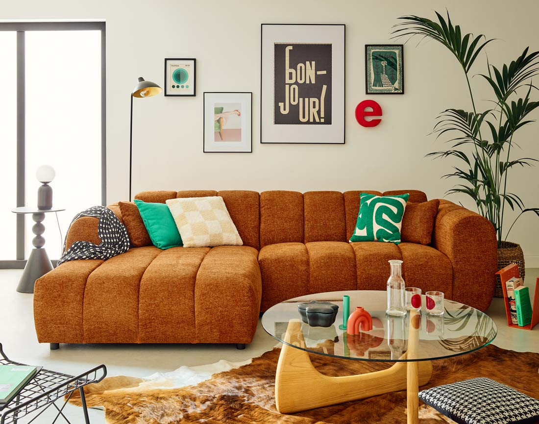 Canapé d'angle gauche 4 places en tissu texturé Curtis