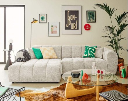 Canapé d'angle gauche 4 places en tissu texturé Curtis