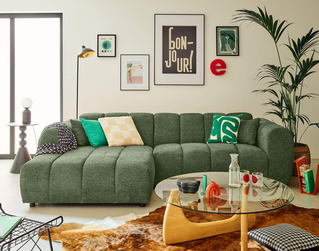 Canapé d'angle gauche 4 places en tissu texturé Curtis