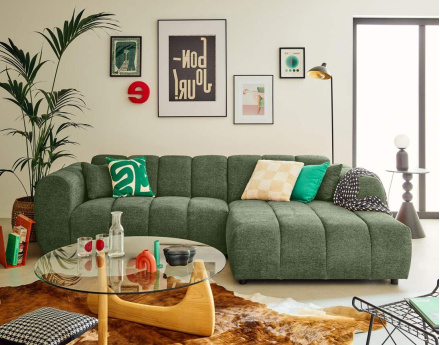 Canapé d'angle droit 4 places en tissu texturé Curtis