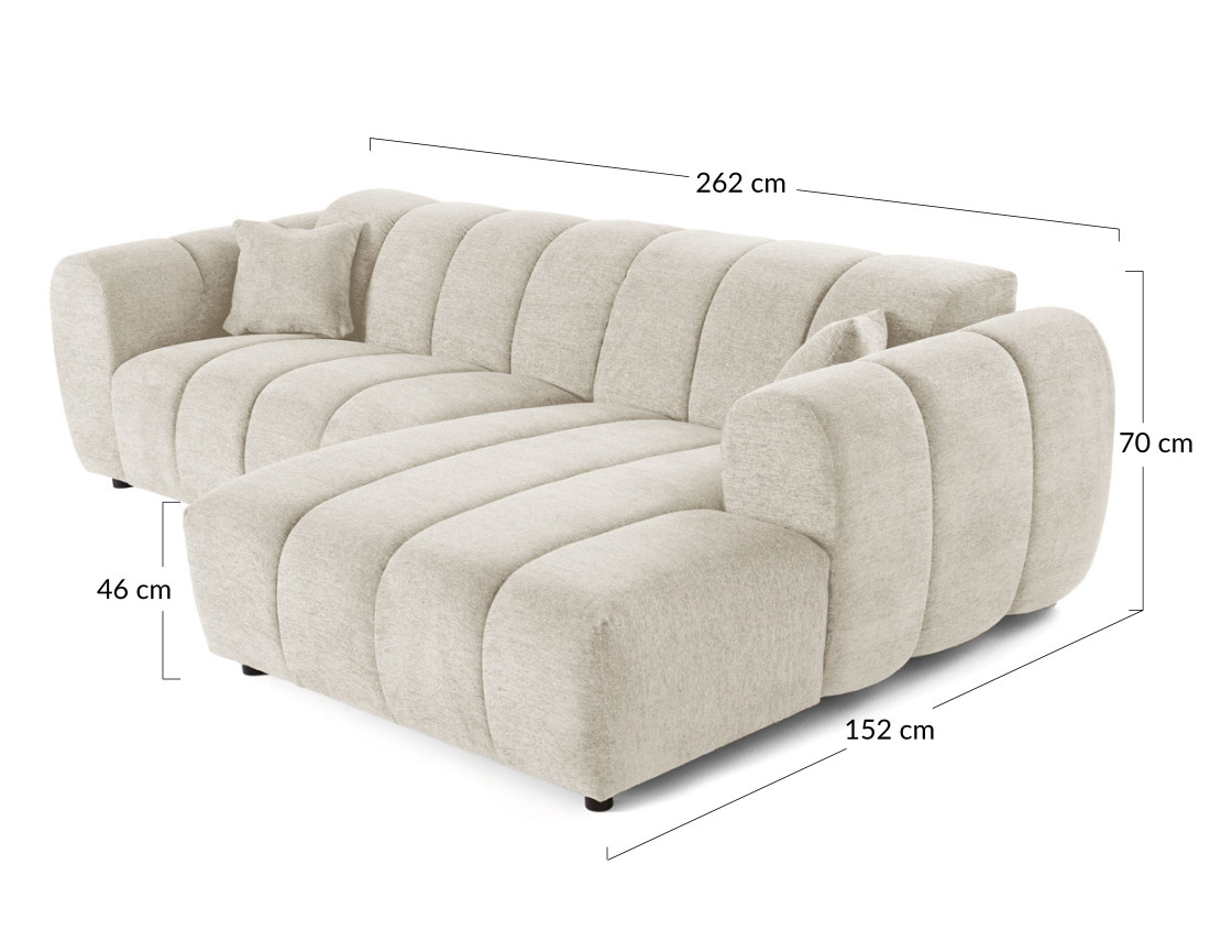 Canapé d'angle droit 4 places en tissu texturé Curtis